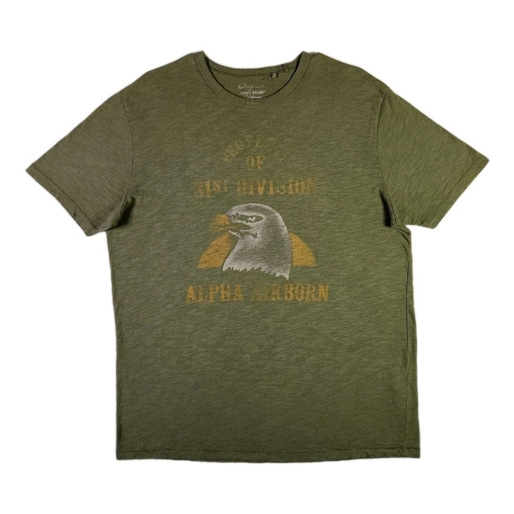 Vintage Lucky Brand Single-Stitch Military Shirt Large Y2K Novelty Retro Tee